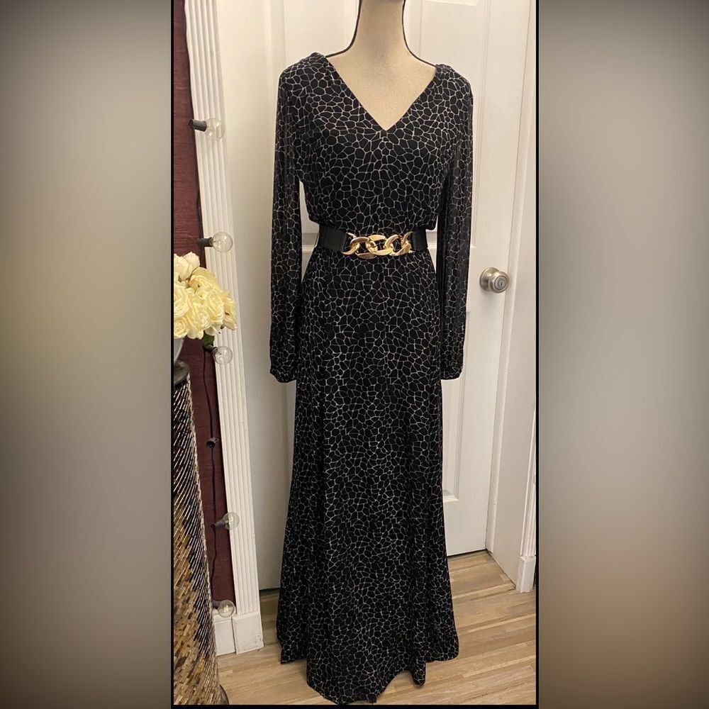 Armani Jeans Elegant Black Patterned Maxi Dress, M